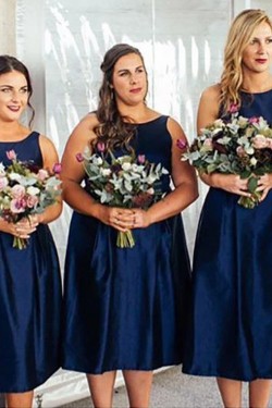 Short Navy Blue Knee Length Bridesmaid Dresses 902090