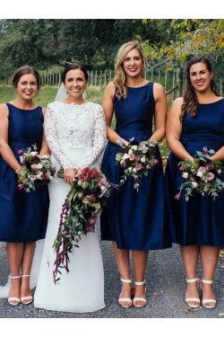 Short Navy Blue Knee Length Bridesmaid Dresses 902090