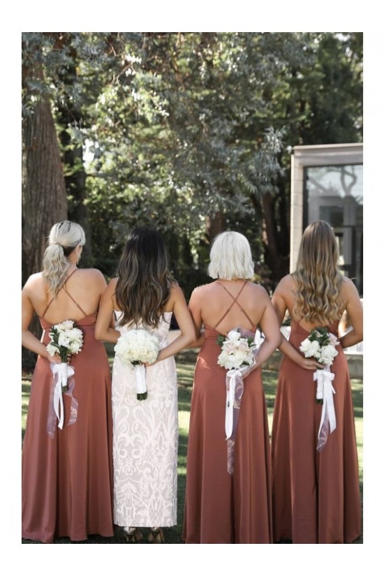 Simple Spaghetti Straps Long Bridesmaid Dresses 902091