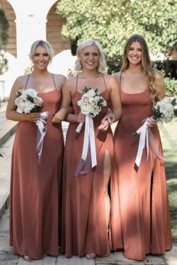 Simple Spaghetti Straps Long Bridesmaid Dresses 902091