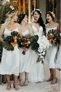 Short White Spaghetti Straps Bridesmaid Dresses 902092