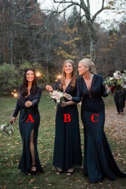 Long Navy Blue Bridesmaid Dresses with Long Sleeves 902094