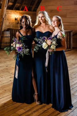 Long Navy Blue Floor Length Bridesmaid Dresses 902097
