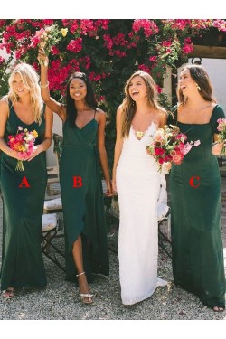 Long Dark Green Floor Length Chiffon Bridesmaid Dresses 902098