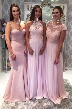 Long Pink Floor Length Bridesmaid Dresses 902103