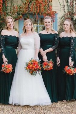 Long Dark Green Lace Floor Length Bridesmaid Dresses 902108