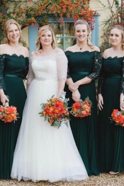 Long Dark Green Lace Floor Length Bridesmaid Dresses 902108