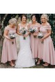 High Low Pink Off the Shoulder Bridesmaid Dresses 902111