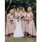 High Low Pink Off the Shoulder Bridesmaid Dresses 902111