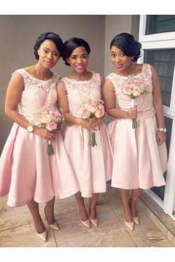 Short Knee Length Pink Lace Bridesmaid Dresses 902113