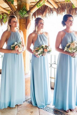 Long Blue Chiffon Floor Length Bridesmaid Dresses 902117
