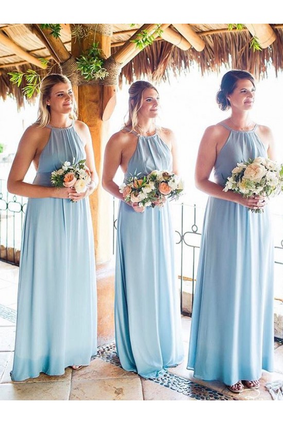 Long Blue Chiffon Floor Length Bridesmaid Dresses 902117