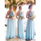 Long Blue Chiffon Floor Length Bridesmaid Dresses 902117