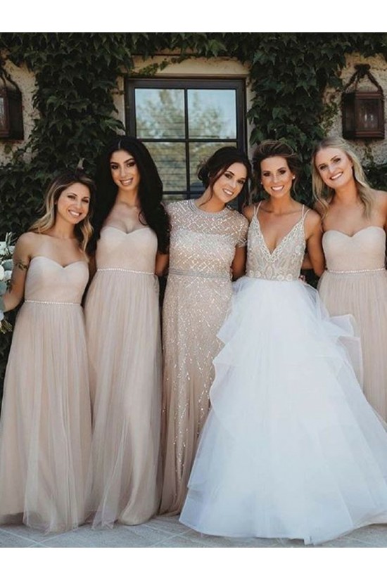 A-Line Sweetheart Long Tulle Floor Length Bridesmaid Dresses 902119