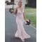 Long Pink Mermaid V Neck Chiffon Bridesmaid Dresses 902120