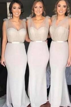 Long Grey Mermaid Floor Length Bridesmaid Dresses 902121
