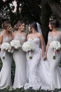 Long Grey Mermaid Floor Length Bridesmaid Dresses 902121