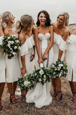 Short White Strapless Bridesmaid Dresses 902122