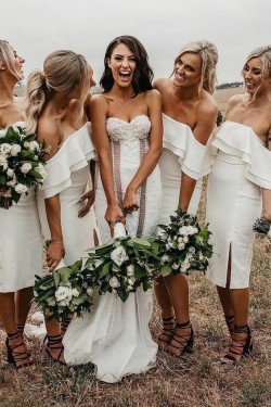 Short White Strapless Bridesmaid Dresses 902122