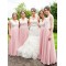 A-Line Long Pink Chiffon and Lace Floor Length Bridesmaid Dresses 902123