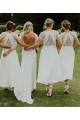 High Low Short White Lace Bridesmaid Dresses with Short Sleeves 902124