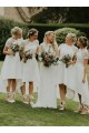 High Low Short White Lace Bridesmaid Dresses with Short Sleeves 902124