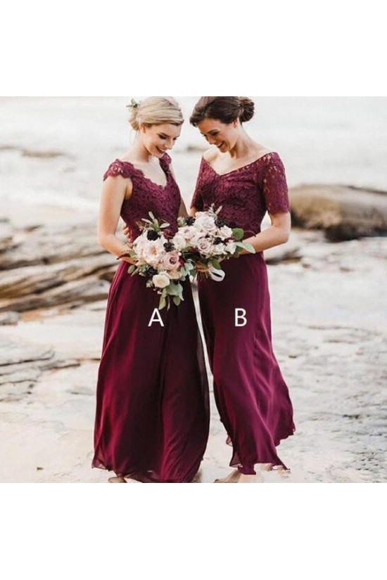 Modest Long Grape Purple Chiffon and Lace Bridesmaid Dresses 902125 Modest Long Grape Purple Chiffon and Lace Bridesmaid Dresses 902125