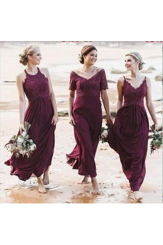 Modest Long Grape Purple Chiffon and Lace Bridesmaid Dresses 902125 Modest Long Grape Purple Chiffon and Lace Bridesmaid Dresses 902125