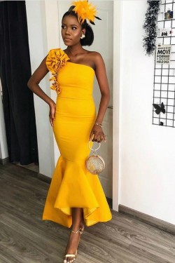 Mermaid One Shoulder Long Yellow Bridesmaid Dresses 902129