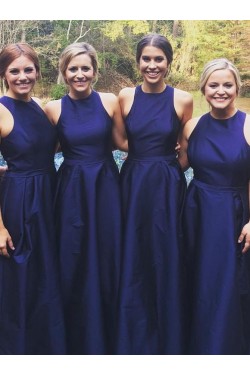 A-Line Long Navy Blue Floor Length Bridesmaid Dresses 902133