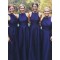 A-Line Long Navy Blue Floor Length Bridesmaid Dresses 902133