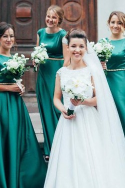 A-Line Long Green Floor Length Bridesmaid Dresses 902134