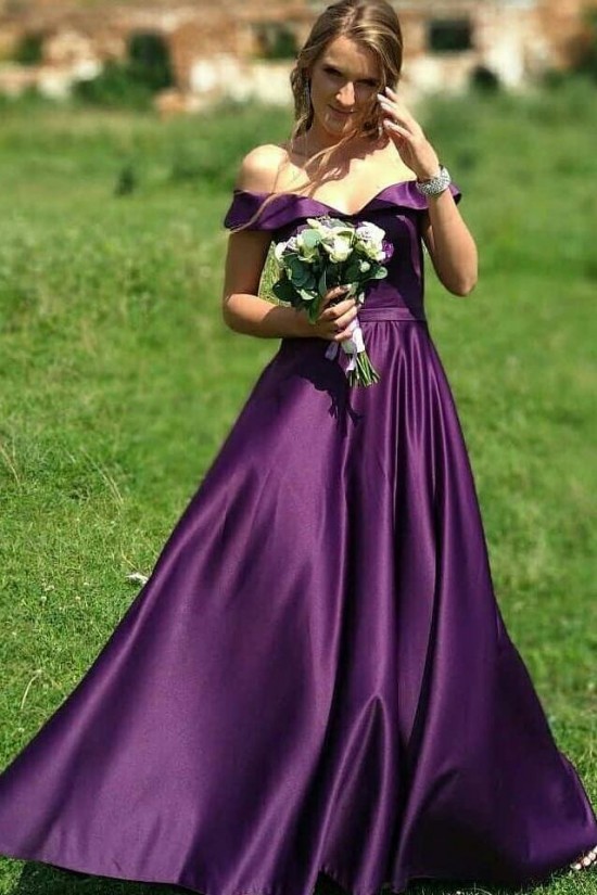 A-Line Off the Shoulder Long Royal Blue Bridesmaid Dresses 902135