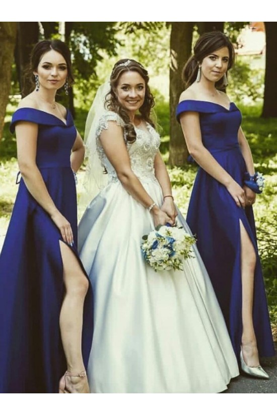 A-Line Off the Shoulder Long Royal Blue Bridesmaid Dresses 902135