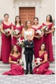 Long Burgundy Off the Shoulder Bridesmaid Dresses with Slit 902136