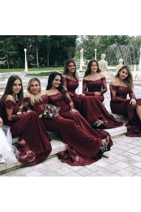 Modest Long Mermaid Lace Floor Length Bridesmaid Dresses with Long Sleeves 902137 Modest Long Mermaid Lace Floor Length Bridesmaid Dresses with Long Sleeves 902137