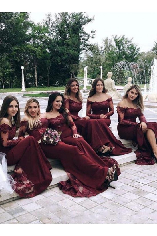 Modest Long Mermaid Lace Floor Length Bridesmaid Dresses with Long Sleeves 902137 Modest Long Mermaid Lace Floor Length Bridesmaid Dresses with Long Sleeves 902137