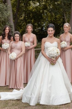 A-Line V Neck Long Bridesmaid Dresses 902140