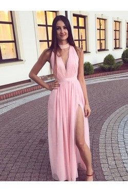 Long Pink Chiffon Floor Length Bridesmaid Dresses 902143