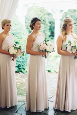 A-Line Spaghetti Straps Long Chiffon Bridesmaid Dresses 902144
