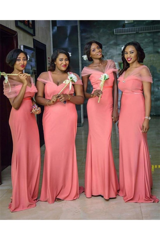 Affordable Long Off the Shoulder Bridesmaid Dresses 902145