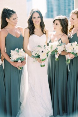 A-Line Modest Spaghetti Straps Long Bridesmaid Dresses 902146