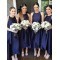 A-Line Asymmetrical Navy Blue Bridesmaid Dresses 902148