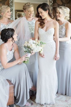 Modest Mermaid Lace and Chiffon Long Bridesmaid Dresses 902149