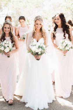 Long Pink Chiffon Floor Length Bridesmaid Dresses 902150