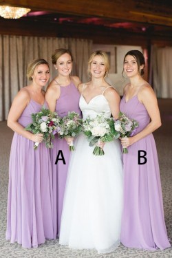 Modest Spaghetti Straps Chiffon Long Bridesmaid Dresses 902151