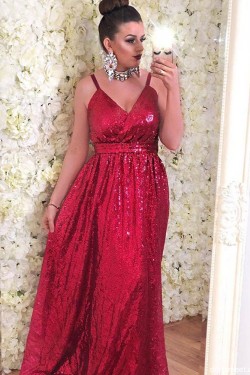 Long Red Sparkle Sequin Floor Length Bridesmaid Dresses 902152
