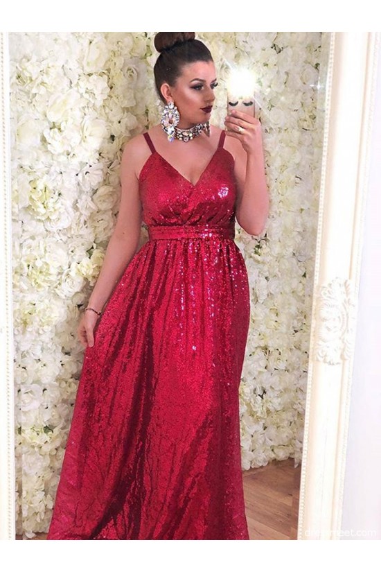 Long Red Sparkle Sequin Floor Length Bridesmaid Dresses 902152 Long Red Sparkle Sequin Floor Length Bridesmaid Dresses 902152