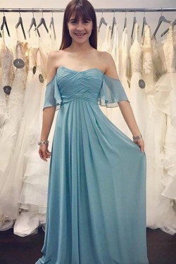 A-Line Strapless Long Chiffon Floor Length Bridesmaid Dresses 902155