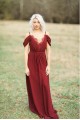 Modest Long Burgundy Chiffon Spaghetti Straps Bridesmaid Dresses 902157